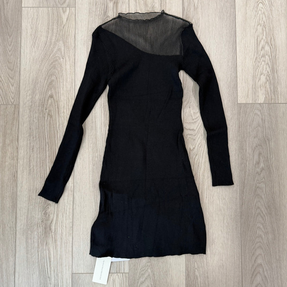 Commense Semi Sheer Panel Sweater Minimalist Chic Cozy Stretch Black Dress M - Picture 4 of 8